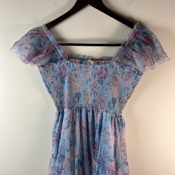 NWT Baltic Born Dress Floral Smocked Blue Clementine Tulle Maxi XL Milkmaid - Picture 8 of 11